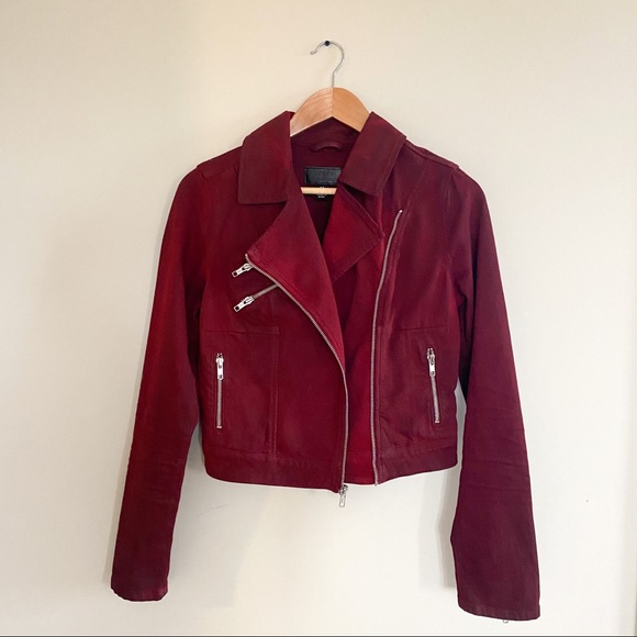 Dark Red Guess Jean Jacket - Picture 1 of 5